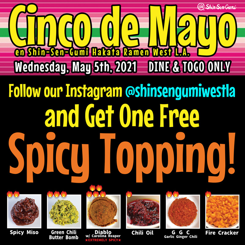West LA Cinco De Mayo Info with Images of 6 Various Spicy Toppings